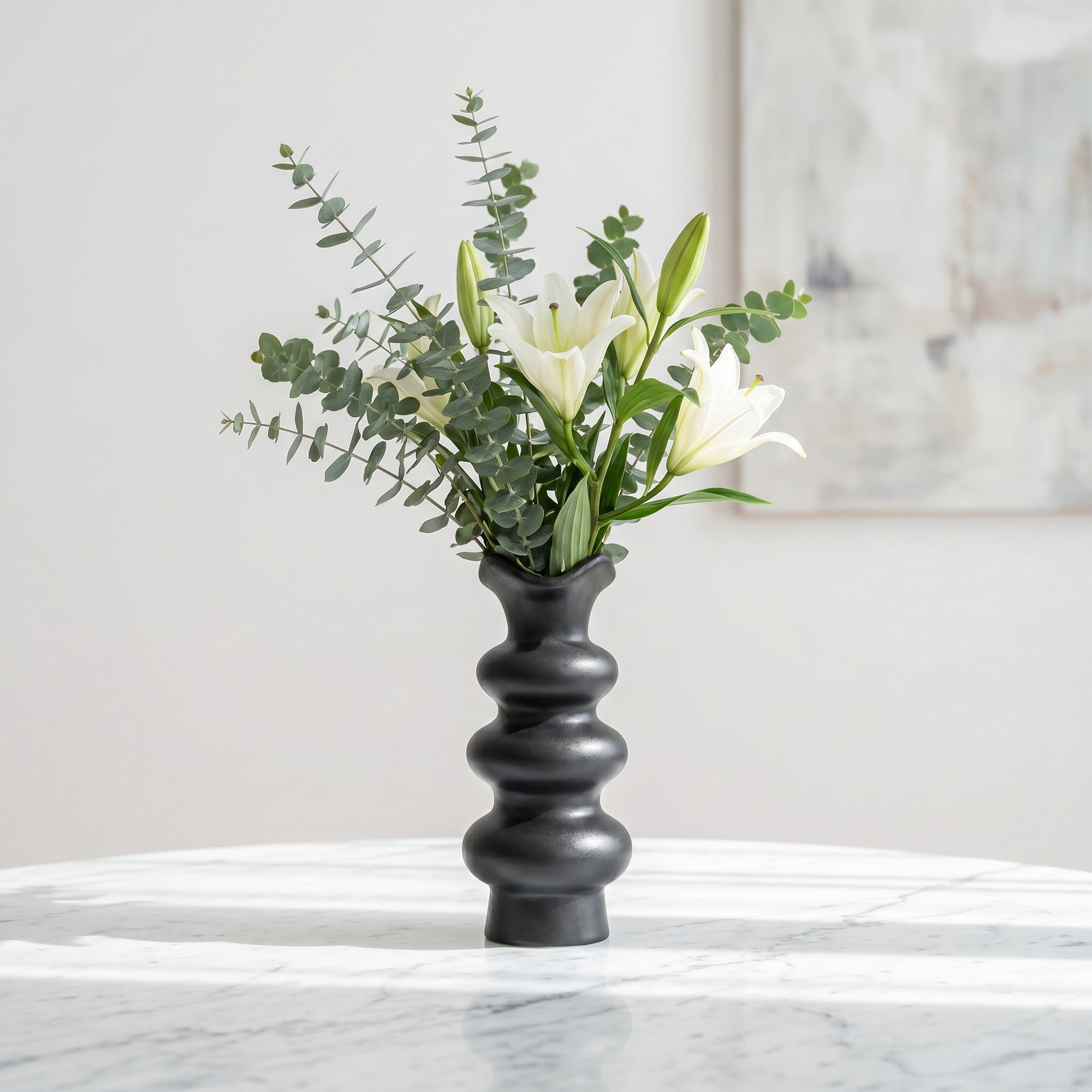 Unique Bargains Geometric Tiered Ceramic Sculptural Flower Vase Black 3.9"x 3.9"x 8.3"