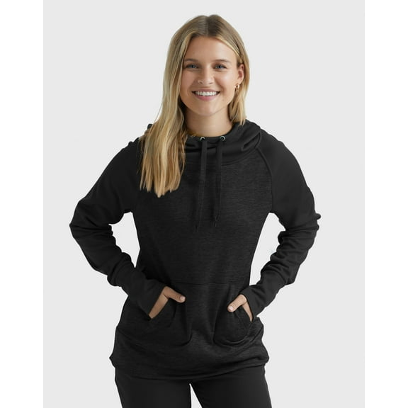 Hanes Sport Women's Performance Fleece Hoodie Black/Black Heather L