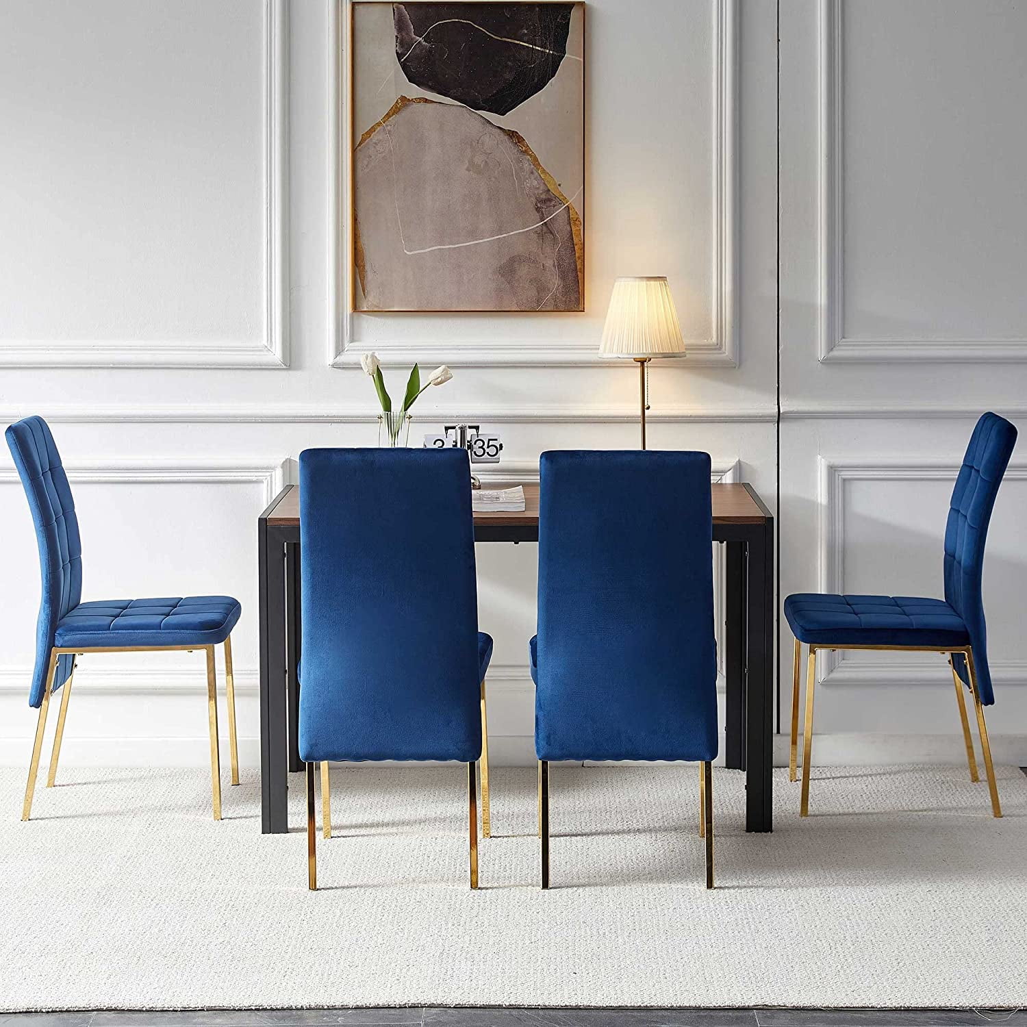 NORDICANA Velvet Dining Chair Set of 4, Comfy Room Chair Upholstered Side Chair Armless Living Chair Elegant Makeup Chair with Golden Metal Legs for Bedroom,Living Room, Restaurant