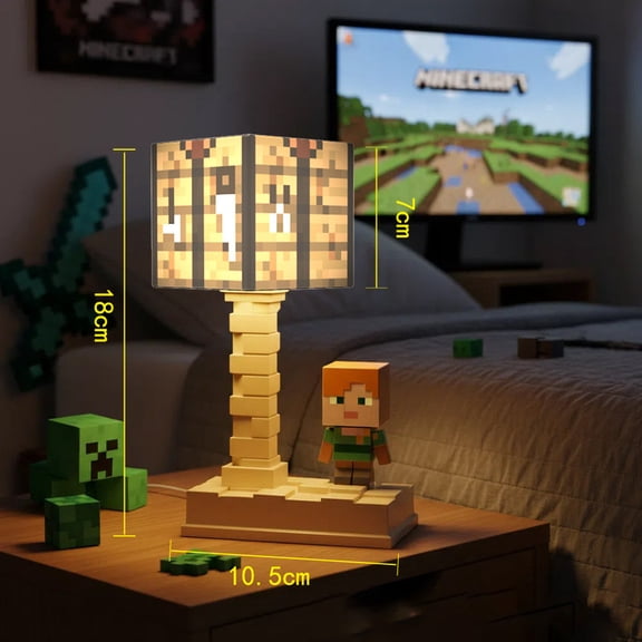 Minecraft Crafting Table Night Light with Type-C Charging, 5-Level Light Modes, Pixel Workbench LED Cube Lamp for Gamer Room
