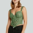 thumbnail image 2 of Fiaer Lace Corset for Women V Neck Bustier Tops with Underwired Racerback Adjustable Strap Crop Top Green XL, 2 of 4