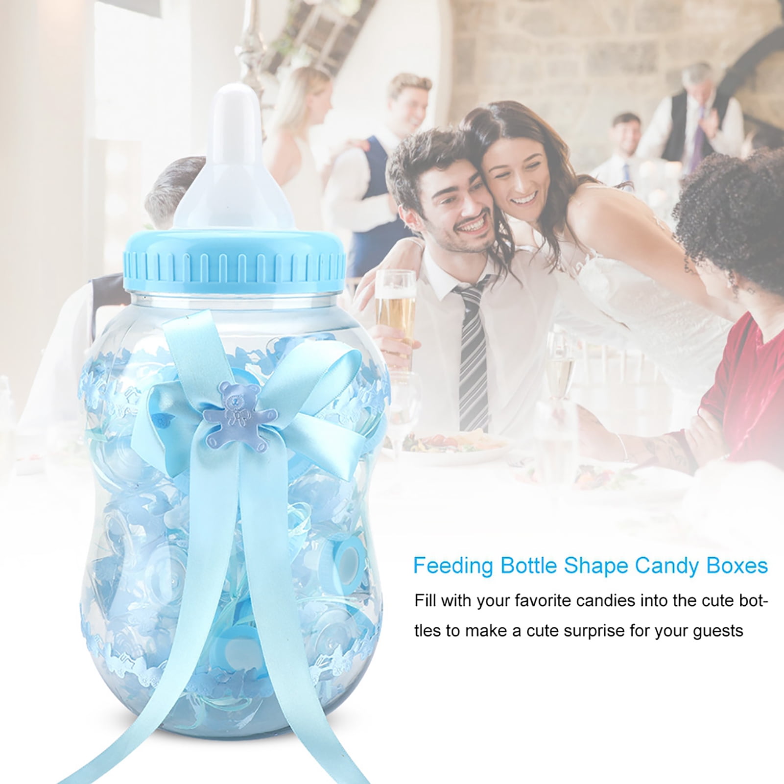 Yajisi 30 Pack Cute Baby Feeding Bottle Candy Boxes for Christening Party Decorations & Baby Shower Favors, Blue (38cm / 15.0 inches)