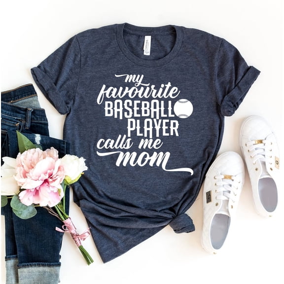 My Favorite Baseball Player Calls Me Mom T-shirt Motherhood Shirts Sporty Mama Gift College Game Tshirt Women's Softball Shirt Mother's Day Top