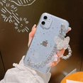 thumbnail image 2 of Funda de teléfono de TPU transparente con lámina dorada para mujer y niña, con cadena de pulsera de metal y cordón de mariposa, protección completa para iPhone 12 ||plata fo, 2 of 2