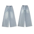 thumbnail image 4 of Conairie Boys Baggy Jeans Straight Wide Leg Y2k Denim Jeans Kids Elastic Waist Cargo Pants Streetwear Blue 4-5 Years, 4 of 7