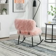 thumbnail image 2 of Nursery Rocking Chair, Faux Fur Plush Upholstered Glider Rocker Chair with Metal Base, Comfy Rocking Accent Chair Armchair for Living Room Bedroom Office, Pink, 2 of 7