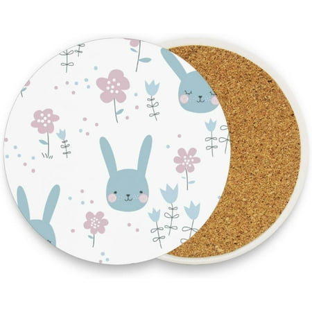 

BESTKITTY Cute Rabbit Drink Coasters Set of 4 Absorbent Round Ceramic Coasters with Cork Base for Coffee Table Kitchen Bar Restaurant Home Decor