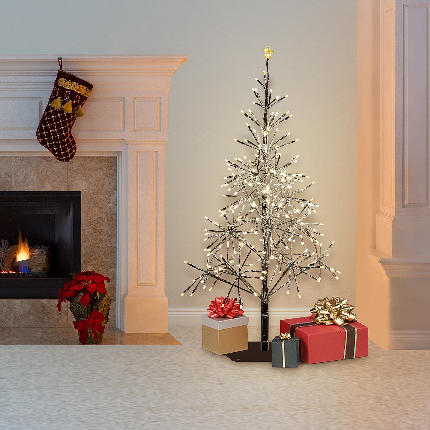 Alpine Corporation Festive Silver Christmas Tree with LED Lights - Walmart.com - Walmart.com