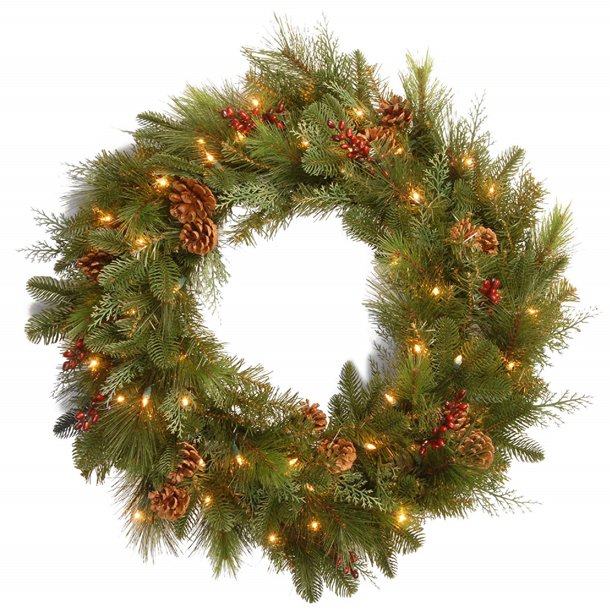 Pre-Lit Decorative Noble Mixed Artificial Christmas Wreath - 30-Inch