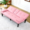thumbnail image 3 of 67" Black PVC Convertible Sofa Bed with Foldable Backrest and Built-In Cup Holders, Multi-Functional Sleeper Couch for Living Room, Easily Turns Into Guest Bed（Red）, 3 of 9