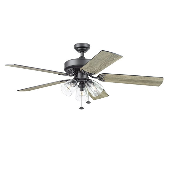 Better Homes & Gardens 52" Matte Black Indoor Ceiling Fan with Light, 5 Blades, Pull Chains & Reverse Airflow