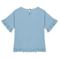 thumbnail image 5 of Faraee 3/4 Sleeve Cotton Linen Cropped Tops for Teen Girls Kids Ruffle Hem Crewneck Solid Blouses Summer Loose Shirt 5t 6t 7t 8t 5-15 Years Blue, 5 of 6