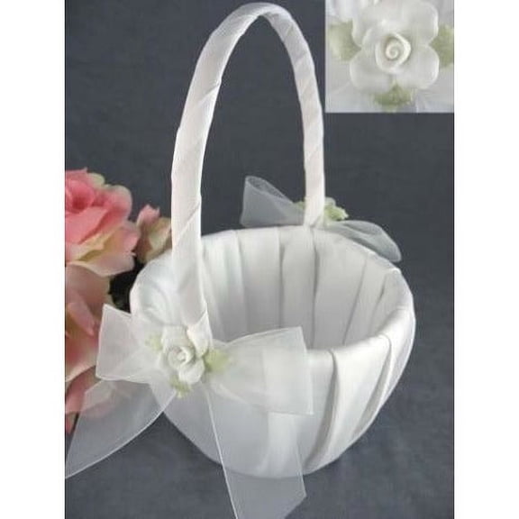 White Rose Wedding Flowergirl Basket
