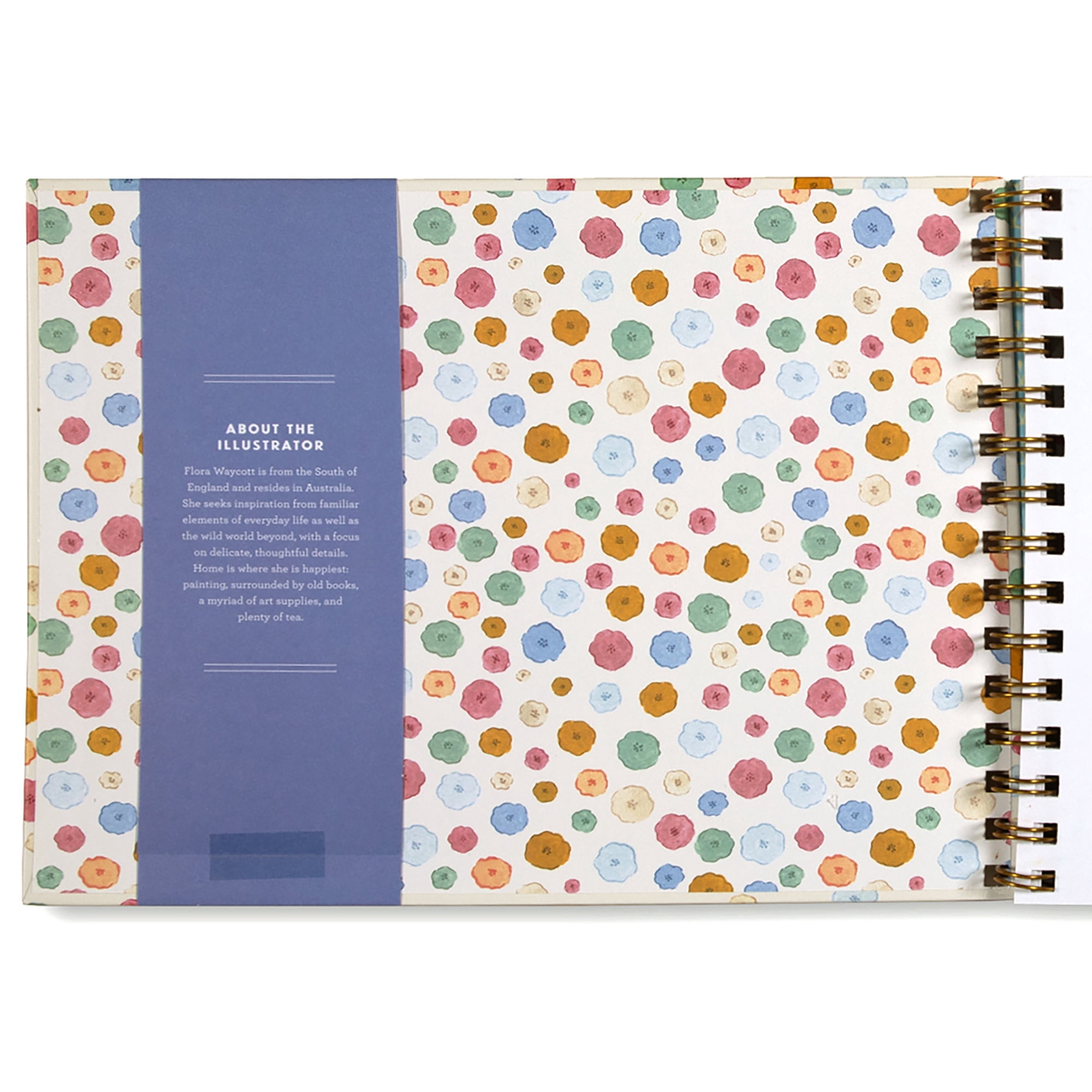 eeBoo Piece & Love: Artist Sketchbook - Flora's - 80 Pages, 9.5 x 7.5" Hardcover Spiral Book, 160 GSM, 108 LBS Drawing Paper, Cream w/ Flowers Cover