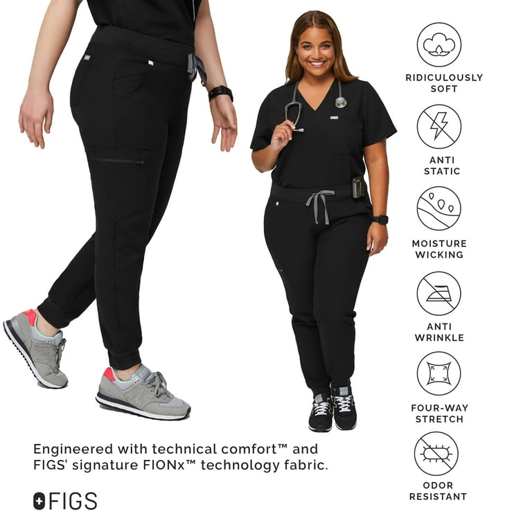 FIGS Zamora Jogger Style Scrub Pants for Women - Black, X-Small