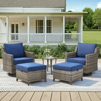 Unnifurnzi Outdoor Patio Furniture Set-5 Pieces Patio Table and Chairs High Back Outdoor Swivel Glider Chairs with Outdoor Ottoman Small Patio Furniture Set for Porch Balcony Deck-Gray/Blue
