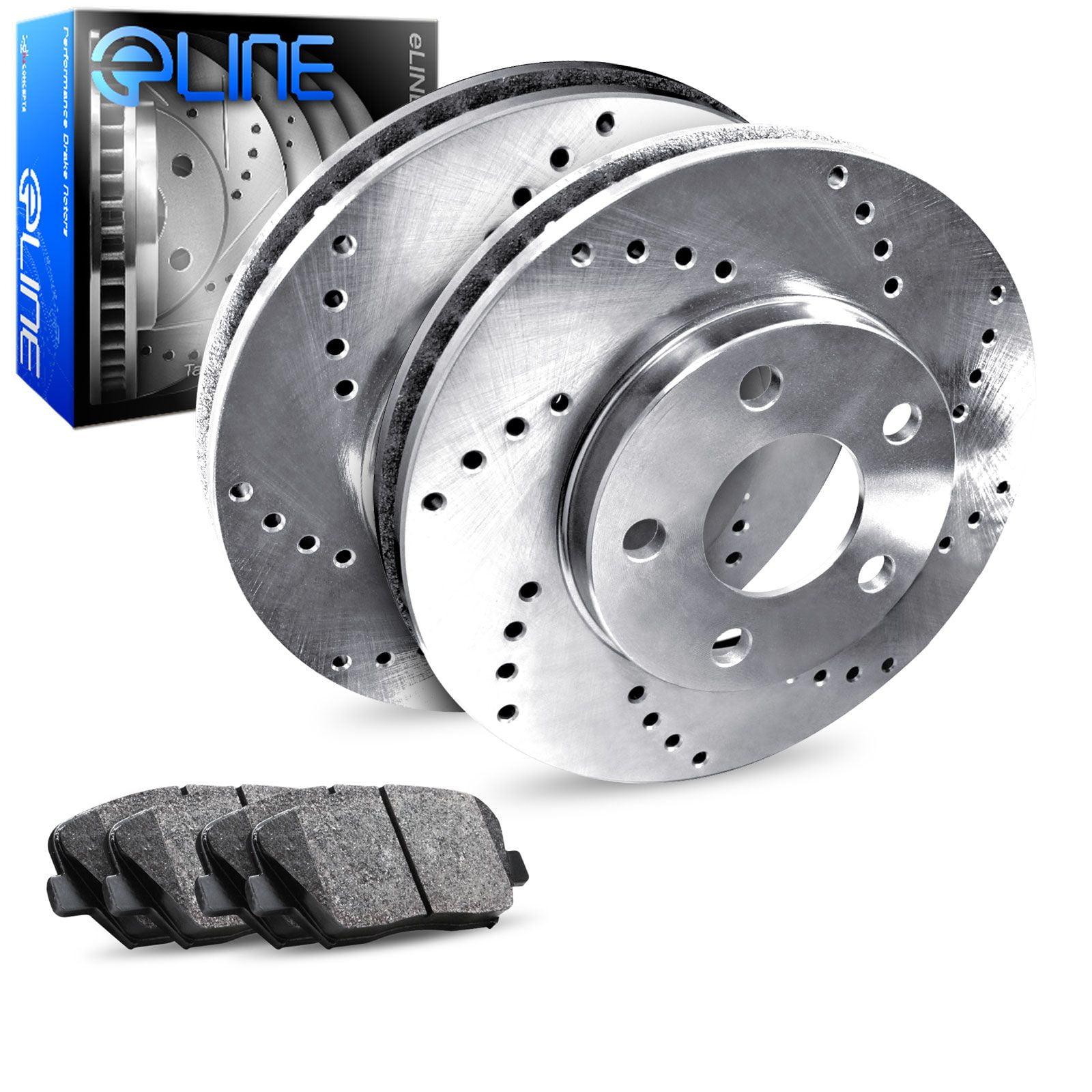 For 2011-2018 BMW X5 R1 Concepts Front Rear Silver Zinc Cross Drilled Slotted Brake Rotors Kit Ceramic Brake Pads