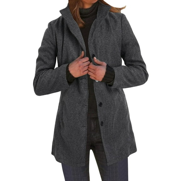 Pimfylm Women's Fall Winter Jackets 2025 Trendy Warm Mid Length Wool Pea Coat Casual Lapel Plus Size Jackets Dark Gray, S