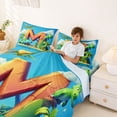 thumbnail image 3 of Feelyou Cartoon Dinosaur Letter M Print Bed Sheets for Boys Girls, Cute Animal King Sheets, Blue, 4pcs, 3 of 5