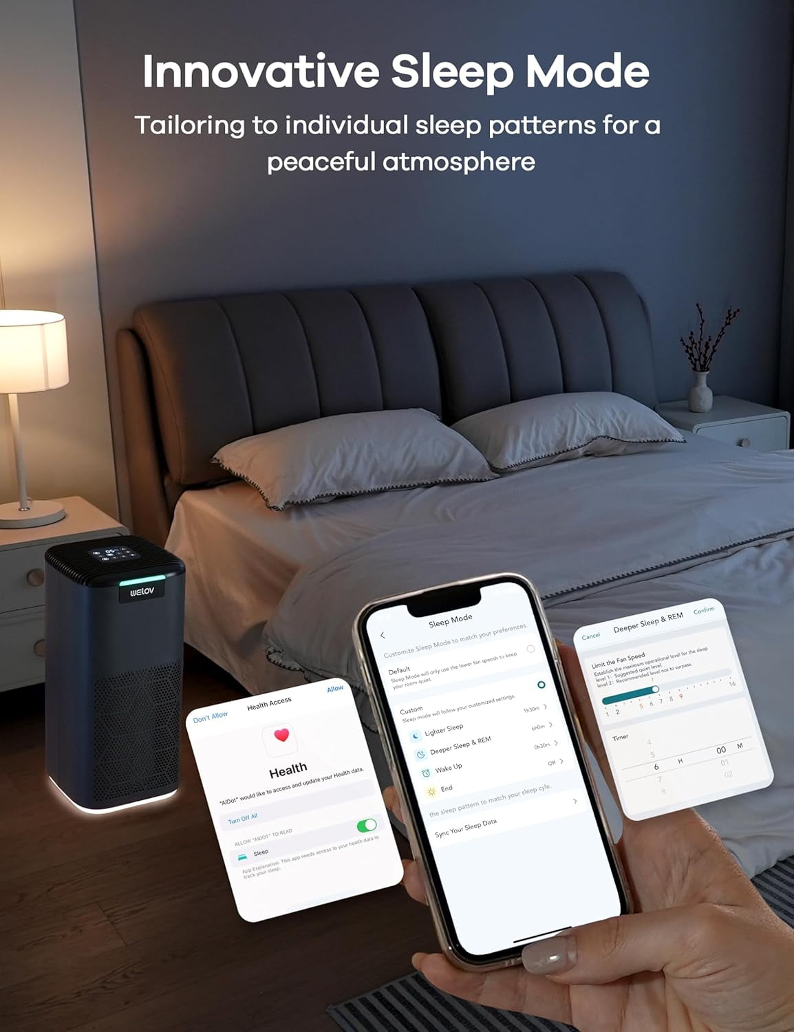 WELOV Matter Air Purifier for Large Room up to 1570 Sq.ft, Smart Air Cleaner, True HEPA Filter Air Purifiers for Allergies and Asthma Remove 99.97% Pet Hair, Allergies, Smokers, Odors, Dust, Pollen