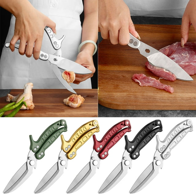 Tijeras de acero inoxidable para cocina de alta resistencia | Mango desmontable de aleación de aluminio | Pollo polivalente, pescado, carne, cortador de verduras | Agarre antideslizante, resistente