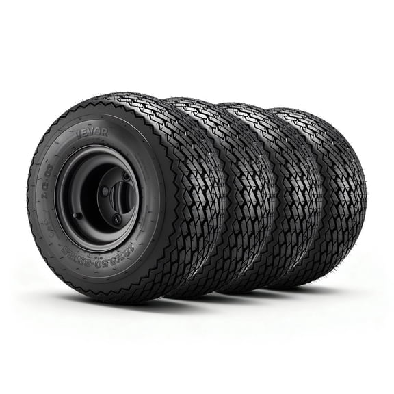 VEVOR Golf Cart Wheels, 8" 18x8.50-8 Black Steel Golf Cart Tires and Wheels Combo (Set of 4) Fit Club Car, EZGO, Yamaha, 4 Ply Rubber 4-Lug Lawn Mower Tires & Rims Assembly, 800 lbs Load, All-Terrain
