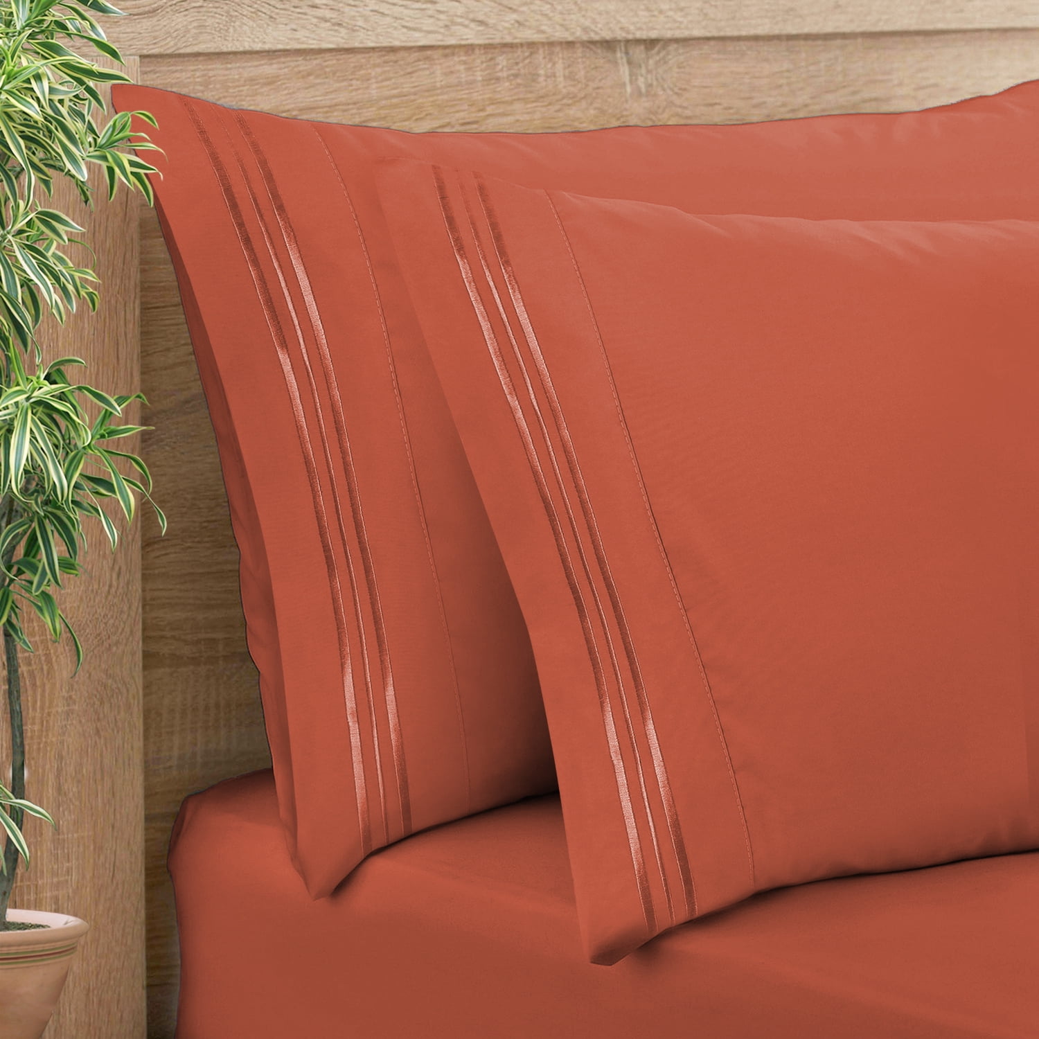 Clara Clark Pillow Cases Premier 1800 Microfiber Collection Pillow Case Set Of 2 Pieces, King Size, Orange Rust