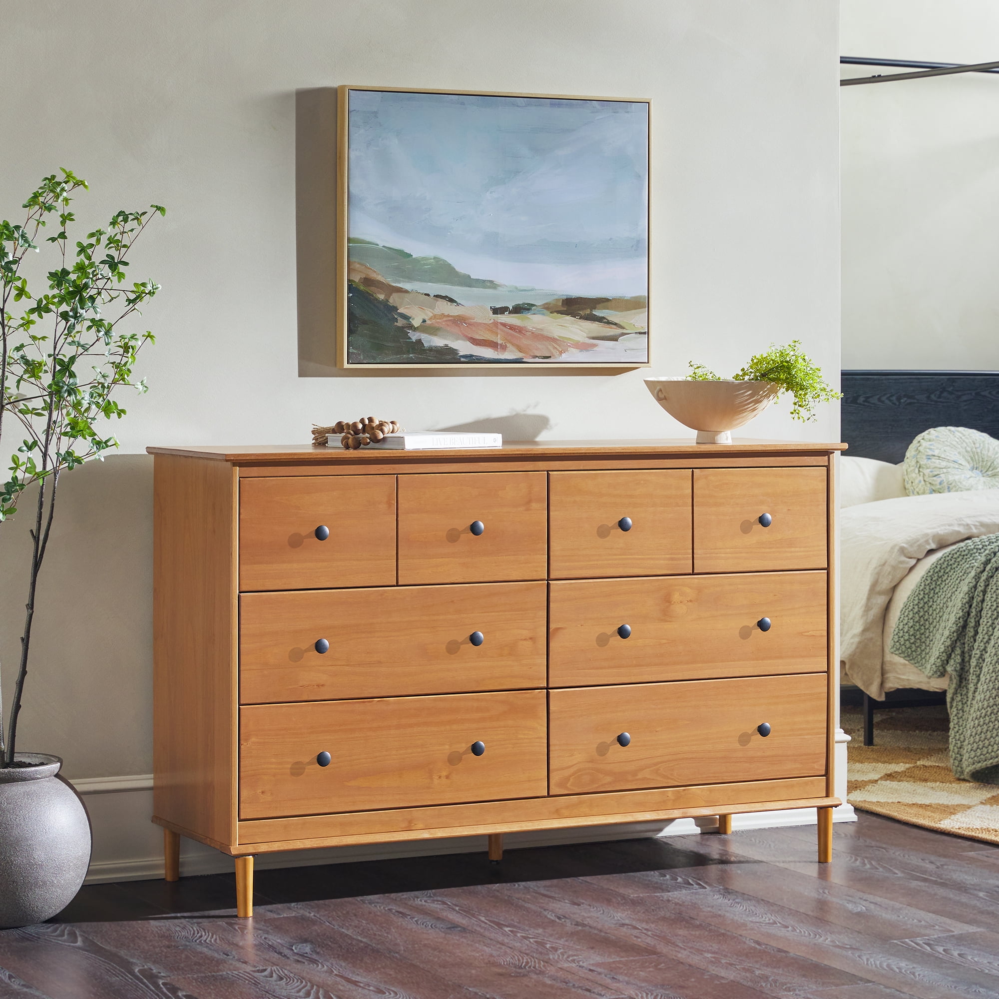 sloane 6-drawer caramel mid-century modern solid wood dresser Walker Edison - Brandclub