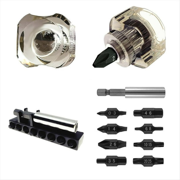 Mini Destornillador Corto 10 en 1 para Espacios Reducidos, de Fibra de Acetato de Celulosa, Puntas de Acero S2 de Doble Cabeza.