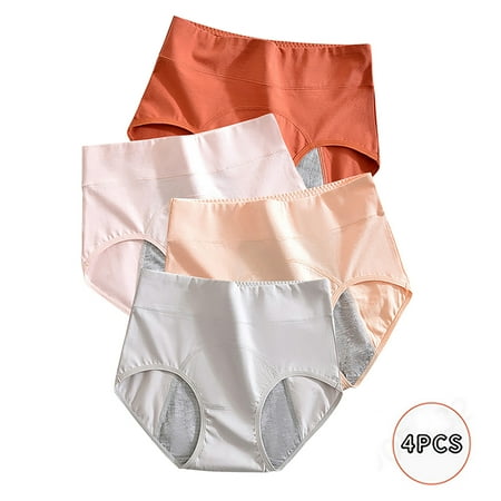 GA WEIHUA Clearance Deals4 Piece Briefs for Women Light Breathable High Rise Elastic Waist Panty Solid Color Casual Lingerie Teen Girls Brief(Multicolor M)