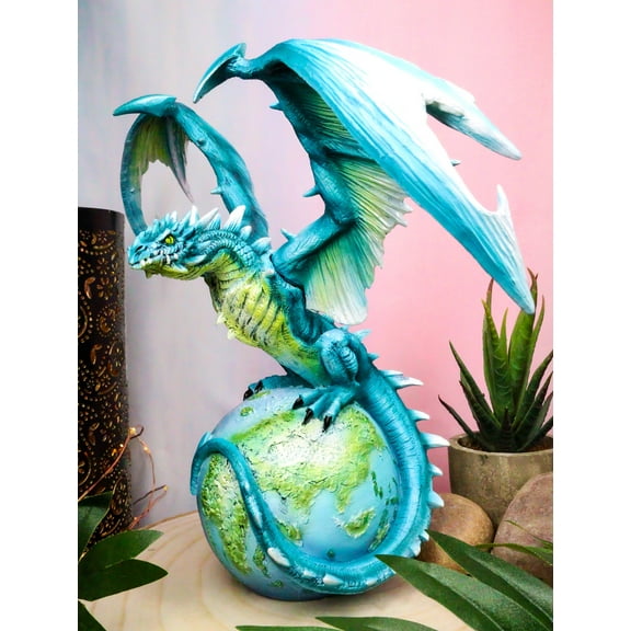 Ebros Celestial Galaxy Planet Earth Terrestrial Blue Guardian Dragon Figurine