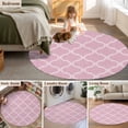 thumbnail image 5 of Round Area Rug 6 Ft, Pink Morocco Washable Non-Slip Circle Carpet for Living Room/Bedroom, Moroccan Boho Ethnic Abstract Grid Art Low-Profile Indoor Mats Collection Rugs for Residential, 5 of 8