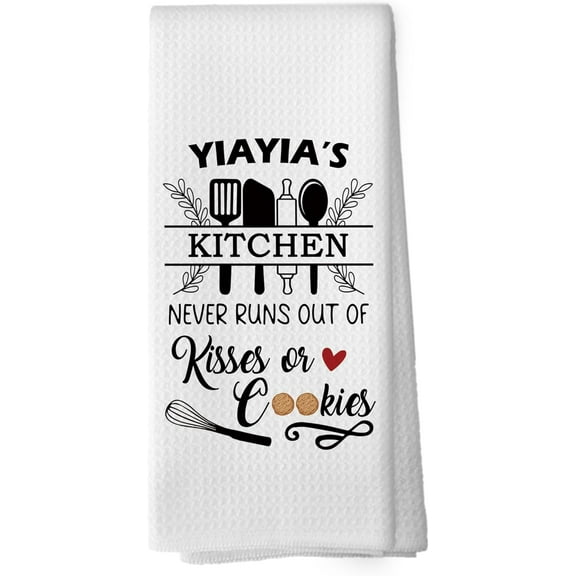 Yiayia Gifts Kitchen Towels - Grandmother Mothers Dish Towels, Grandma Birthday Gifts from Grandkids Decorative Absorbent Dishcloths Hand Towel for Kitchen Decor 18x26 Inches