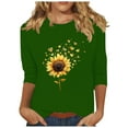 thumbnail image 3 of DDAPJ pyju Women 3/4 Sleeve Sunflower T-Shirt Cute Graphic Tees Dressy Casual Summer Blouse Three Quarter Length Pullover Tops Limited Time Sales Green M, 3 of 5