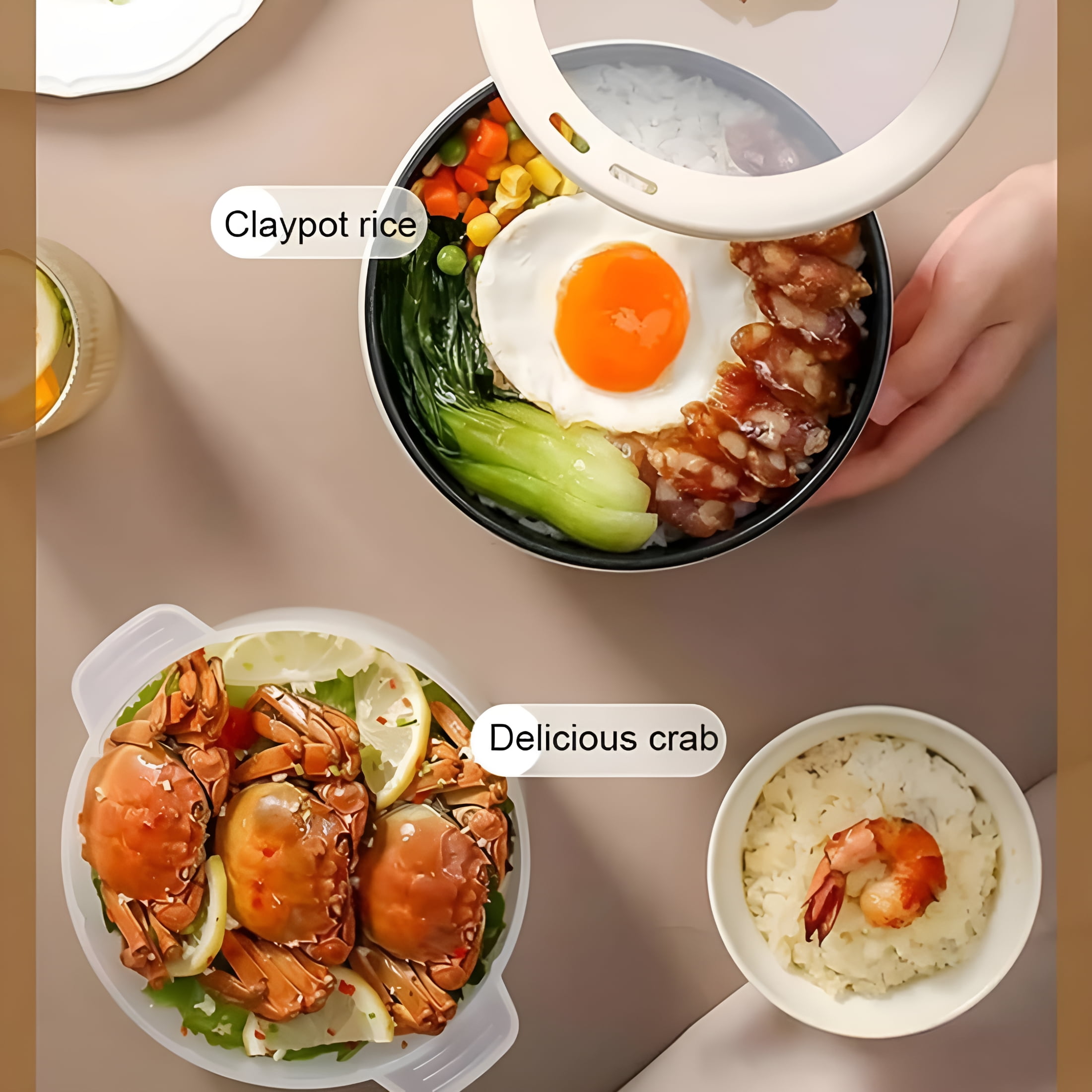 HIBIBUD Smart Mini Rice Cooker Multifunctional Electric Rice Cooker 6 in 1 Non Stick Ceramic Pot with Lid Mini Hot Pot Portable Mini Rice Cooker