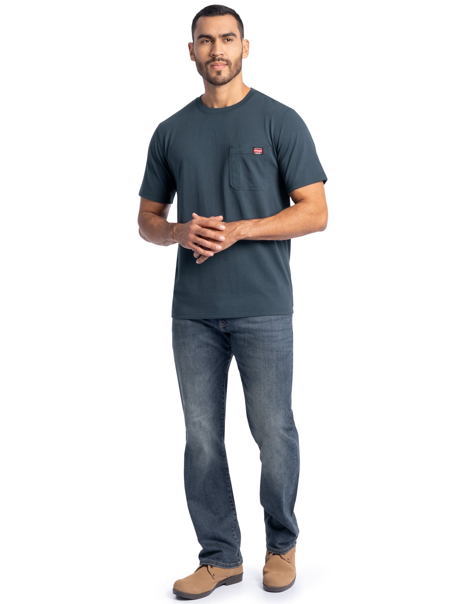Wrangler Workwear Men's Short Sleeve Heavyweight Pocket Crew Work Shirt, size S-2XLT
