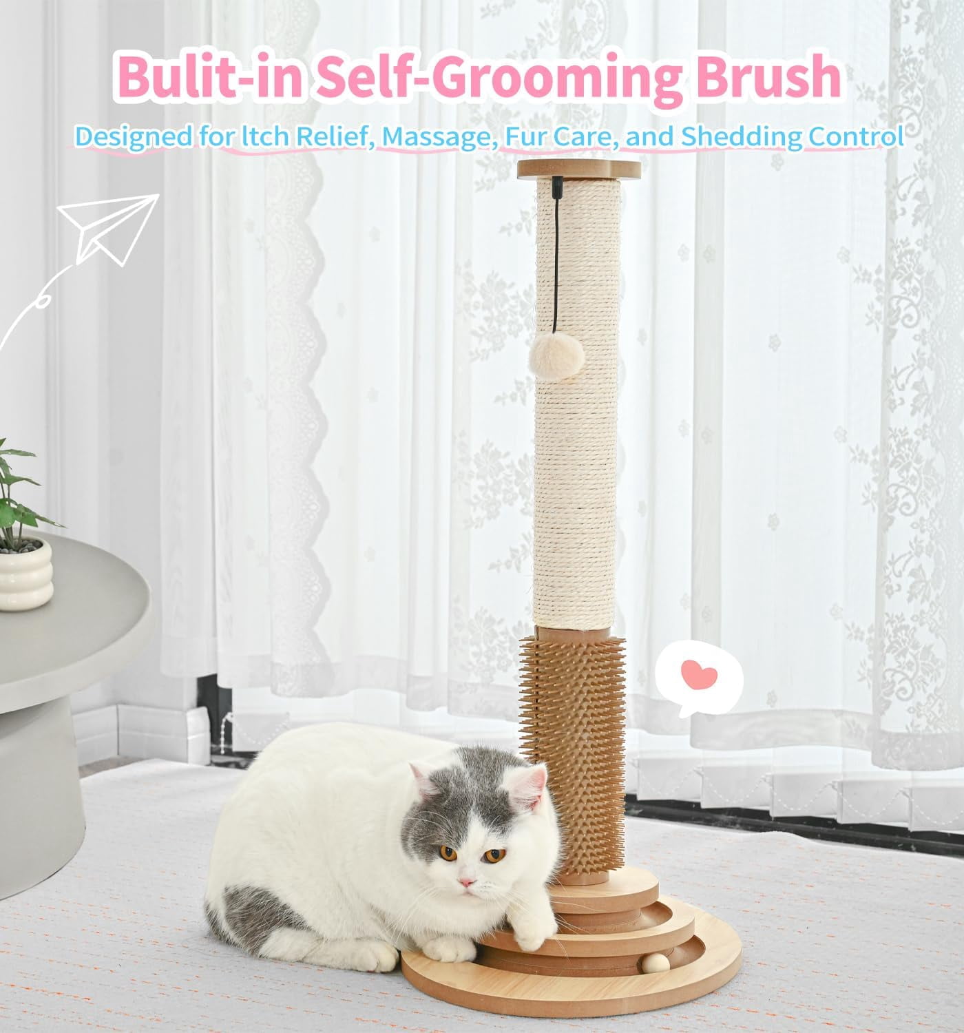 s Premium Sisal  Scratching Post with Ball Track & Brush - 28.3 Inch Tall Interactive  Tower for Indoor Kittens