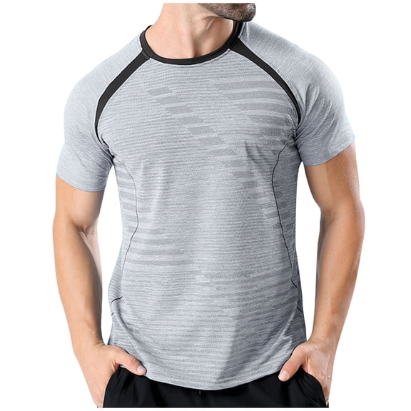 Men's crew neck short sleeve T-shirt, striped quick-drying sports T-shirt