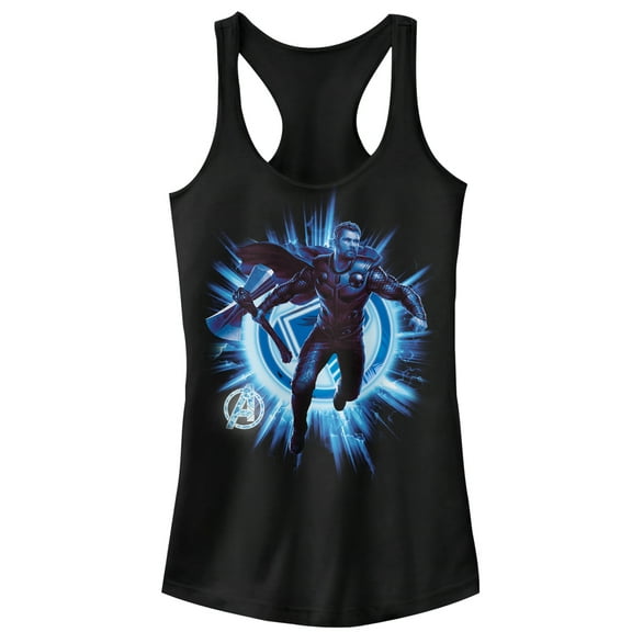 Junior's Marvel Avengers: Endgame Thor Star Logo  Racerback Tank Top Black X Large