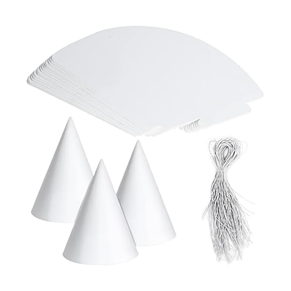 wonima02 30 PCS White Cone Hats Party Hats DIY for Kids Adult - One size fits all - 6.3 5.9 7.9 inch - Paper - Hand Wash Only - Costume Headwear - Halloween, Christmas, Thanksgiving, Birthday