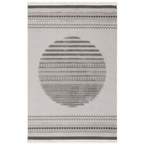 SAFAVIEH Urban Thornton High Low Circle Striped with Fringe Area Rug, Grey/Light Grey, 8' x 10'