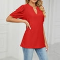 thumbnail image 5 of Womens Shirts Blouse Women's Fashion V-neck Solid Colour T-shirt Hollow Bubble Sleeve Loose Top, 5 of 6