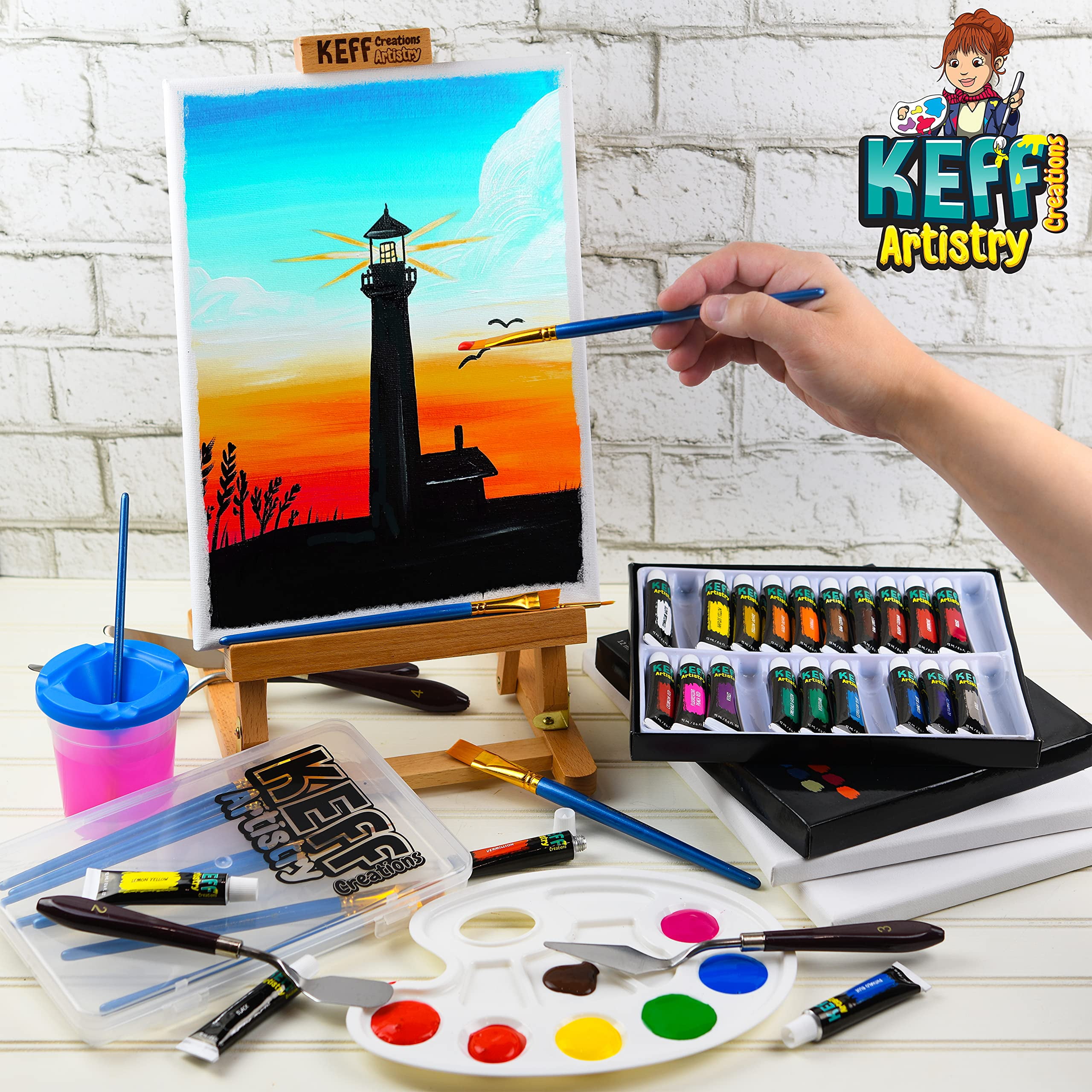 KEFF Creations Acrylic Paint Set - 54 Piece Professional Artist Painting  Supplies Kit, Art Painting, 24 Acrylic Paint Tubes, Paintbrushes, Canvases  and More-for Adults & Beginners 