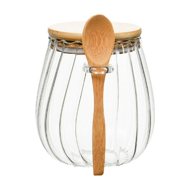 Glass Storage Jars, Glass Tea Bottle Storage Jar with Spoon Family Practical Storage Jar
