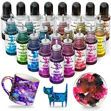 Alcohol Ink Set 24/12 Vibrant Colors Resin Dye High Concentrated Fast Drying Alcohol Based Epoxy Resin Pigment Resin Art Tumblers Coaster Acrylic Fluid Painting Crafts (24x10ml/0.35 fl oz)