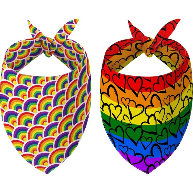 Pride Rainbow Dog Bandanas Reversible Small 2 Pack, LGBT Adjustable Triangle Holiday Scarves for Small Medium Large Extra Large Puppy Dogs Pets
