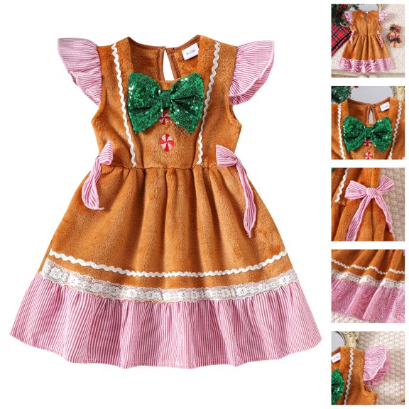 HJYCHN Christmas Dress Sleeveless Bow Detail Party Gown with Ruffled Hem for Toddler Girls Dress 18-24 Months