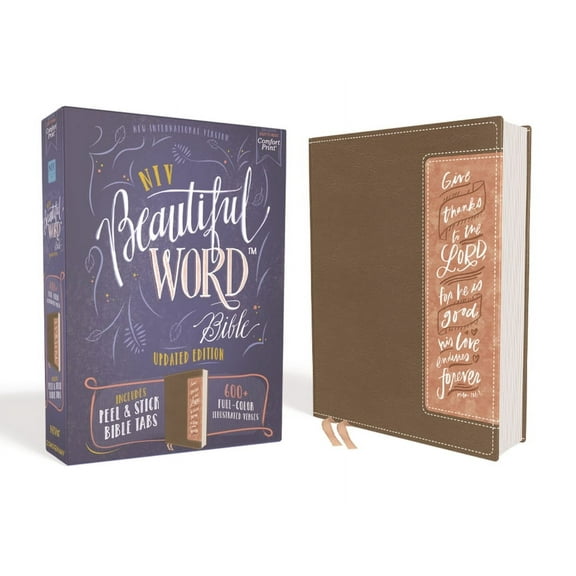 Beautiful Word Niv, Beautiful Word Bible, Updated Edition, Peel/Stick Bible Tabs, Leathersoft, Brown/Pink, Red Letter, Comfort Print: 6, (Hardcover)
