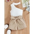 thumbnail image 3 of Gureui Toddler Infant Baby Girls Three Pieces Outfit, Halterneck Oblique Shoulder Sleeveless Vest + Shorts + Waist Belt Clothes Set, 3 of 9