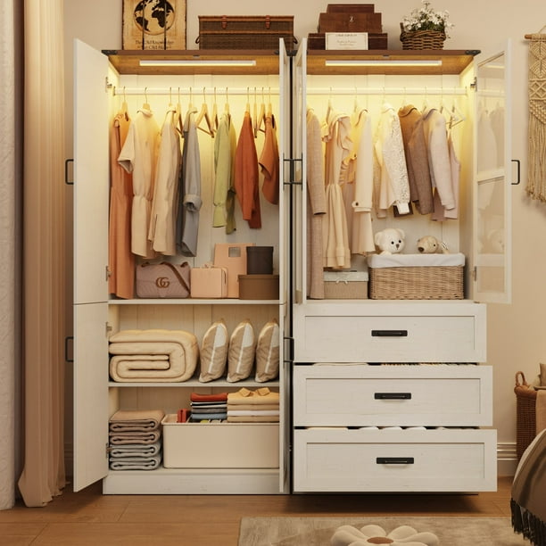 armoire for long dresses Brafabhome 71"H Armoire Wardrobe Closet with 2 Drawers, Farmhouse 2 Doors Armoire Cabinet with Hanging Rod, Modern Freestanding Wardrobe Clothes